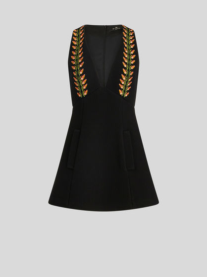MINI DRESS IN WOOL AND FLORAL EMBROIDERY