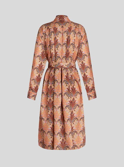 PRINTED WOOL AND SILK SHIRT DRESS