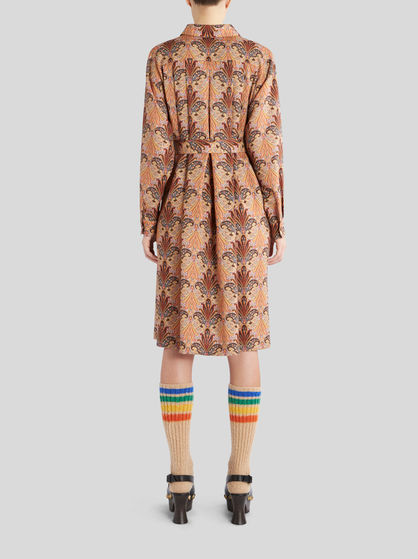 PRINTED WOOL AND SILK SHIRT DRESS