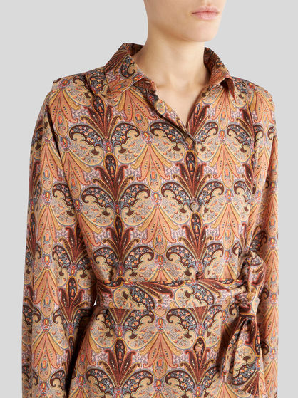 PRINTED WOOL AND SILK SHIRT DRESS