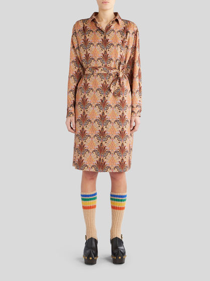 PRINTED WOOL AND SILK SHIRT DRESS