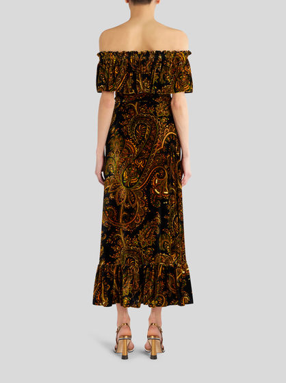 PAISLEY EVENING DRESS WITH DROPPED SHOULDERS