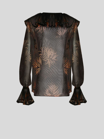 TOP WITH PLEATED FLOUNCES AND DAHLIAS