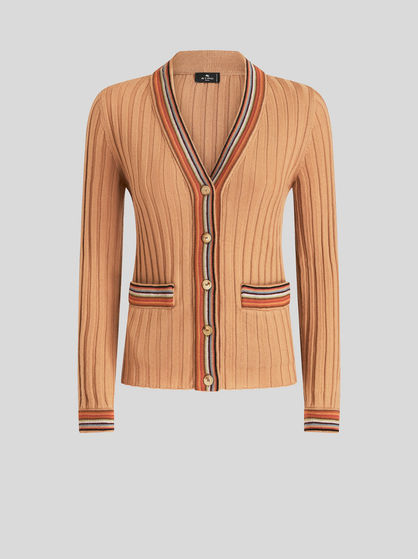 STRIPED RIBBED CARDIGAN