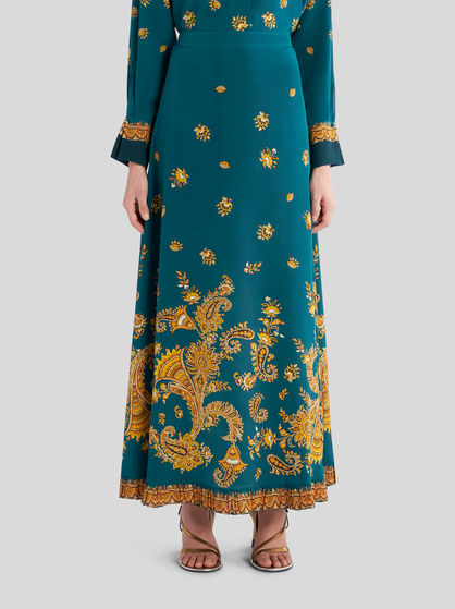 LEAFY PAISLEY SILK CRÊPE DE CHINE SKIRT
