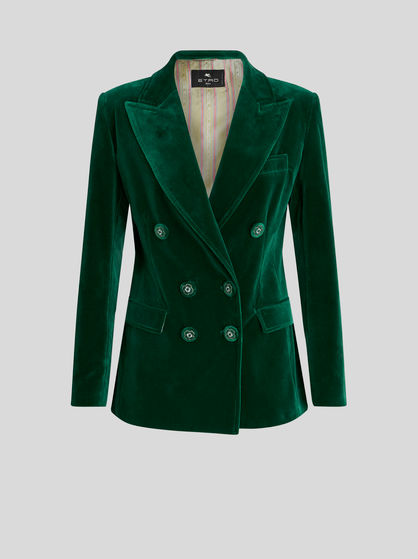 Double-breasted velvet jacket | Women | Green | ETRO