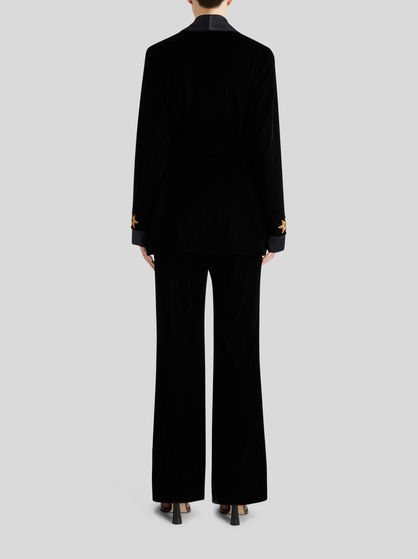 VELVET ROBE JACKET WITH FOLIAGE EMBROIDERY