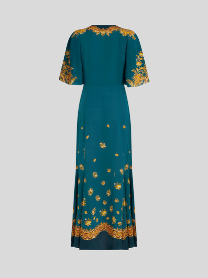 LEAFY PAISLEY CRÊPE DE CHINE LONG DRESS