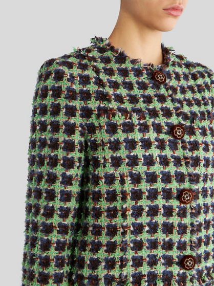 BOUCLÉ JACKET WITH FLORAL BUTTONS