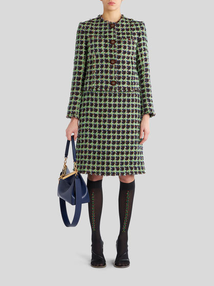 BOUCLÉ JACKET WITH FLORAL BUTTONS