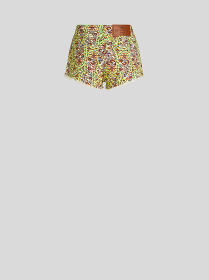 PAISLEY花卉牛仔热裤