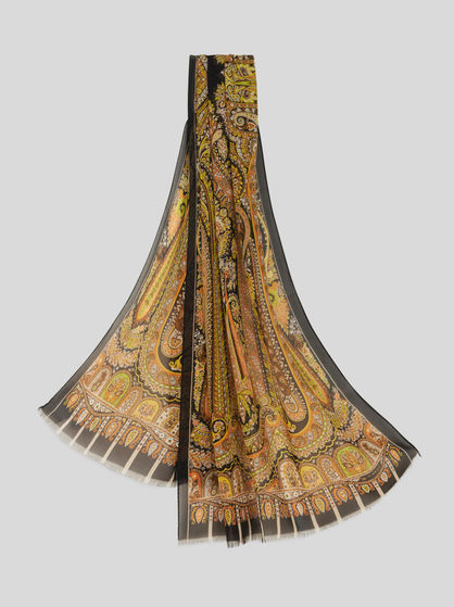 FRINGED PAISLEY SILK SCARF