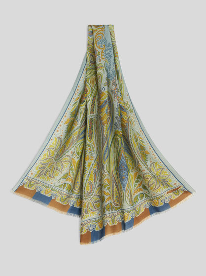 ORNAMENTAL PAISLEY WOOL AND SILK SCARF