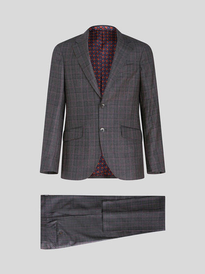 Check wool and cashmere suit | Men | Grey | ETRO