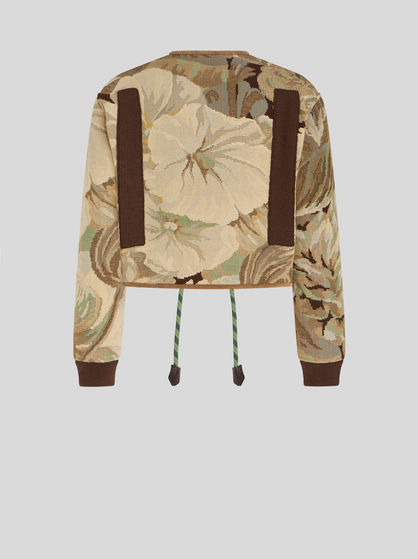 SHORT JACKET WITH FLORAL PATTERN AND DRAWSTRING