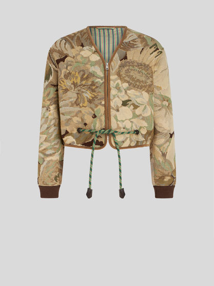 SHORT JACKET WITH FLORAL PATTERN AND DRAWSTRING
