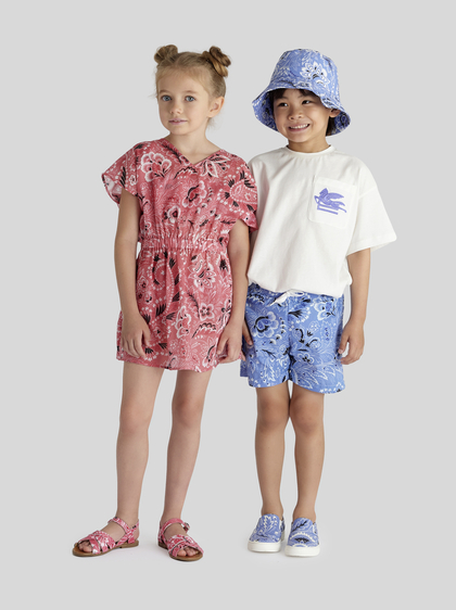 a girl and boy wearing paisley printed clothes - link to boy's ETRO collection