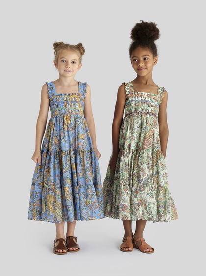 two girls wearing KID’S FLORAL PAISLEY MIDI DRESS - link to girls' 4-10 years ETRO collection