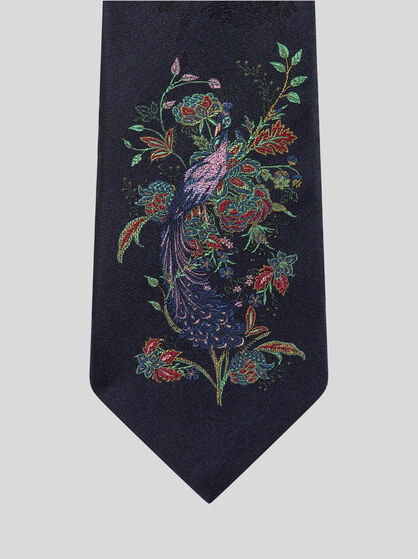 SILK JACQUARD TIE WITH PEACOCK