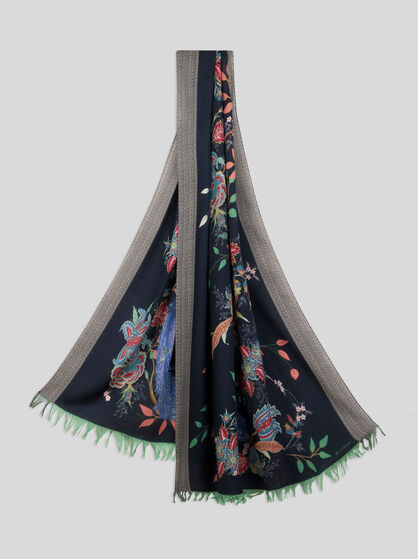 WOOL SCARF WITH PEACOCKS