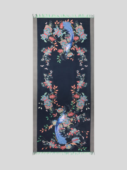 WOOL SCARF WITH PEACOCKS