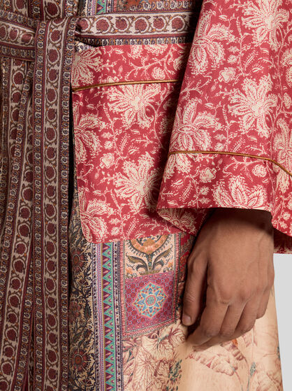SILK ROBE WITH PLACED PRINT