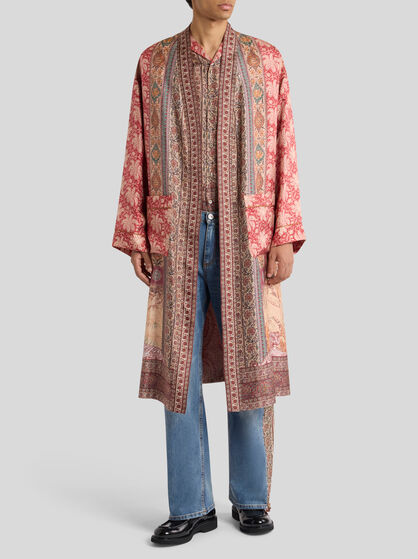SILK ROBE WITH PLACED PRINT