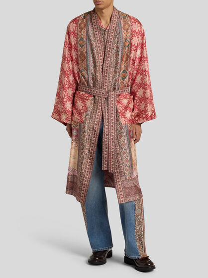 SILK ROBE WITH PLACED PRINT