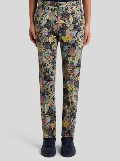 PRINTED GABARDINE TROUSERS