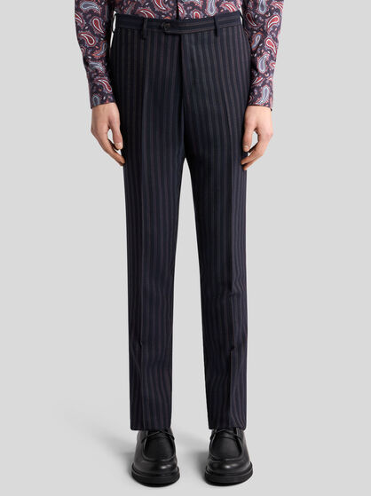 STRIPED WOOL-BLEND TROUSERS