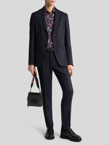 STRIPED WOOL-BLEND TROUSERS