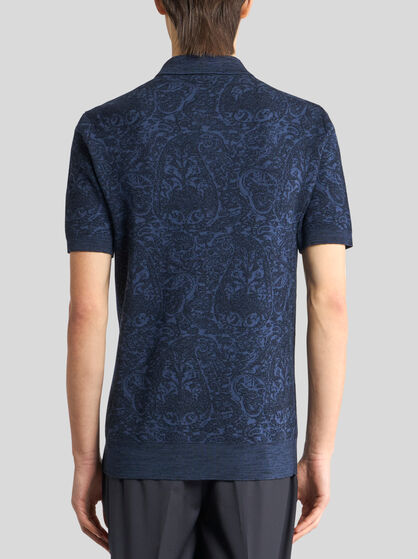 COTTON- AND WOOL-BLEND JACQUARD POLO