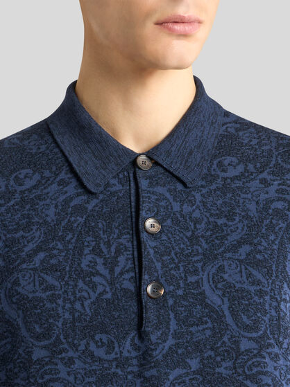 COTTON- AND WOOL-BLEND JACQUARD POLO