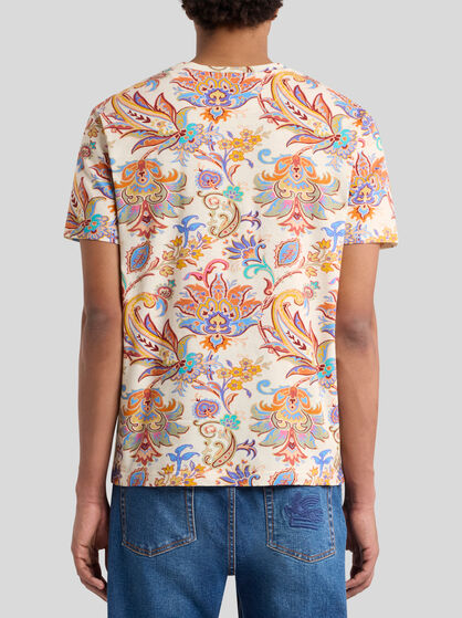 COTTON AND LINEN T-SHIRT WITH PRINT