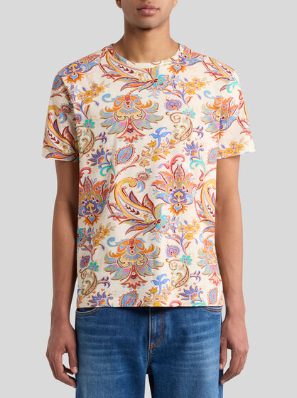 COTTON AND LINEN T-SHIRT WITH PRINT