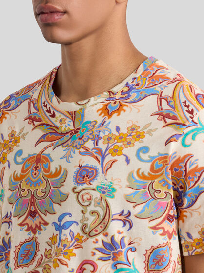 COTTON AND LINEN T-SHIRT WITH PRINT