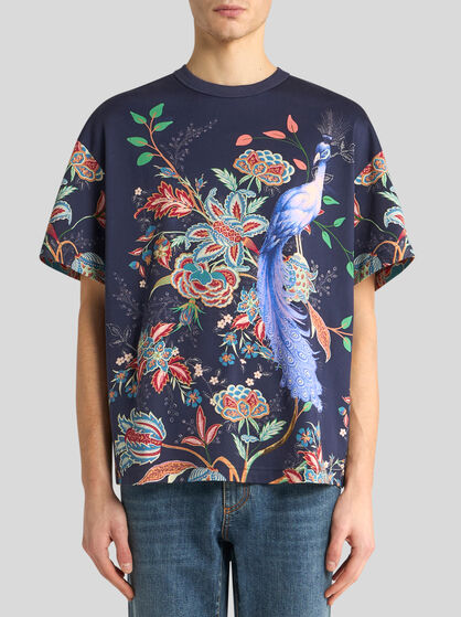 COTTON T-SHIRT WITH PEACOCK PRINT