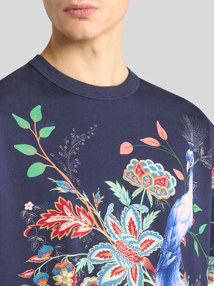 COTTON T-SHIRT WITH PEACOCK PRINT