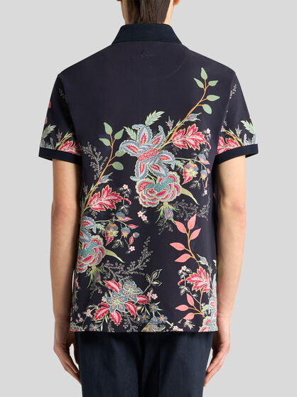 COTTON POLO SHIRT WITH FLOWERS AND PEACOCK