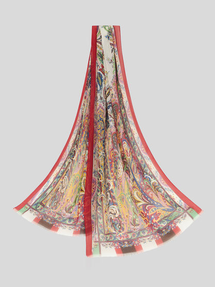 SILK SCARF WITH FLORAL LEAFY MOTIF