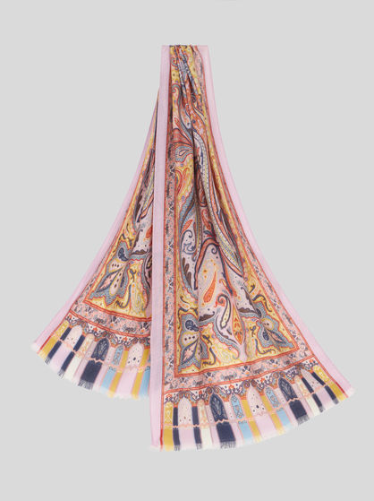 MULTICOLOURED PAISLEY CASHMERE AND SILK SCARF