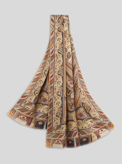CASHMERE AND SILK SCARF WITH PLACED PRINT