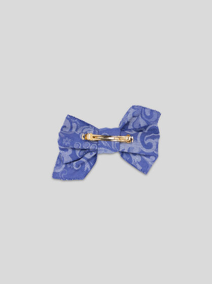 JACQUARD DENIM HAIR CLIP WITH BOW