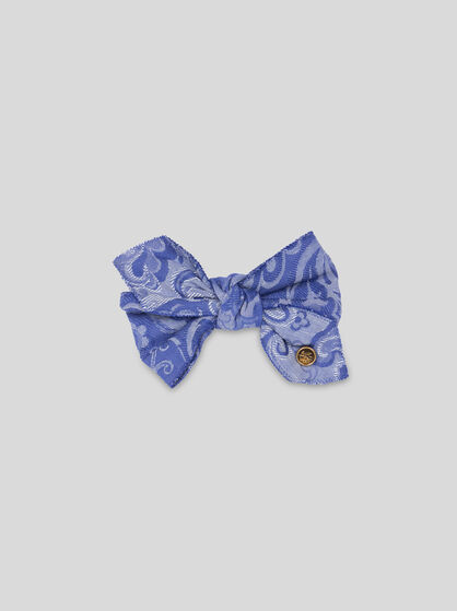 JACQUARD DENIM HAIR CLIP WITH BOW