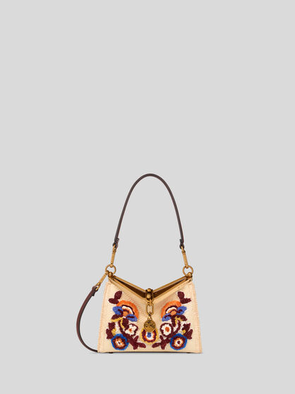 SMALL EMBROIDERED RAFFIA VELA BAG