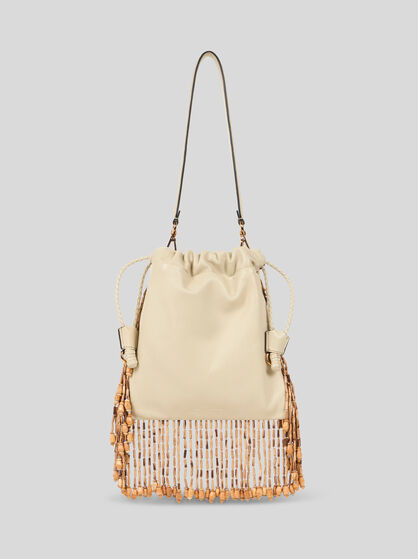 SMALL LEATHER KALISPERA BAG WITH BEADS AND FRINGING
