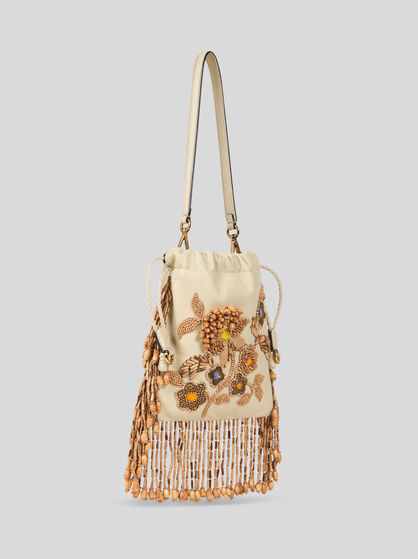 SMALL LEATHER KALISPERA BAG WITH BEADS AND FRINGING