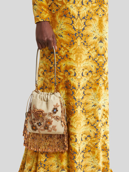 SMALL LEATHER KALISPERA BAG WITH BEADS AND FRINGING