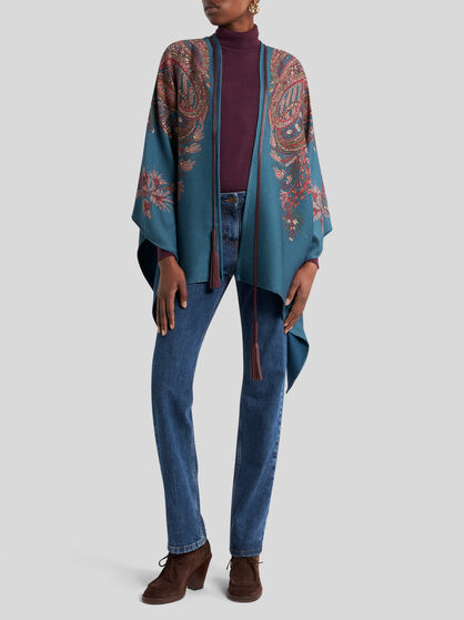 FLORAL PAISLEY WOOL-BLEND CAPE