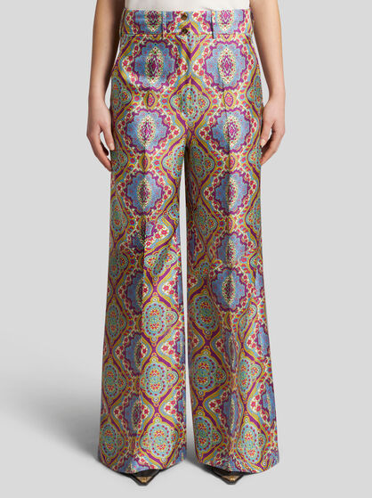 Silk trousers with medallion print | Women | Light blue | ETRO